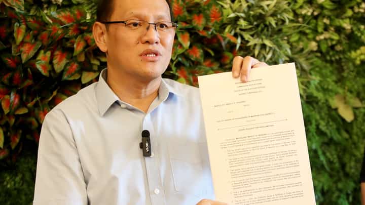 (July, 01 2025) Newly elected Marikina City 1st District Representative Marcelino “Marcy” Teodoro, show a copy of urgent request for proclamation filed with the City Board of Canvassers of Marikina City District 1, following the Commission on Elections (Comelec) en banc's declaration on the finality and immediate executory effect of its resolution reinstating his candidacy. Photo/Analy Labor