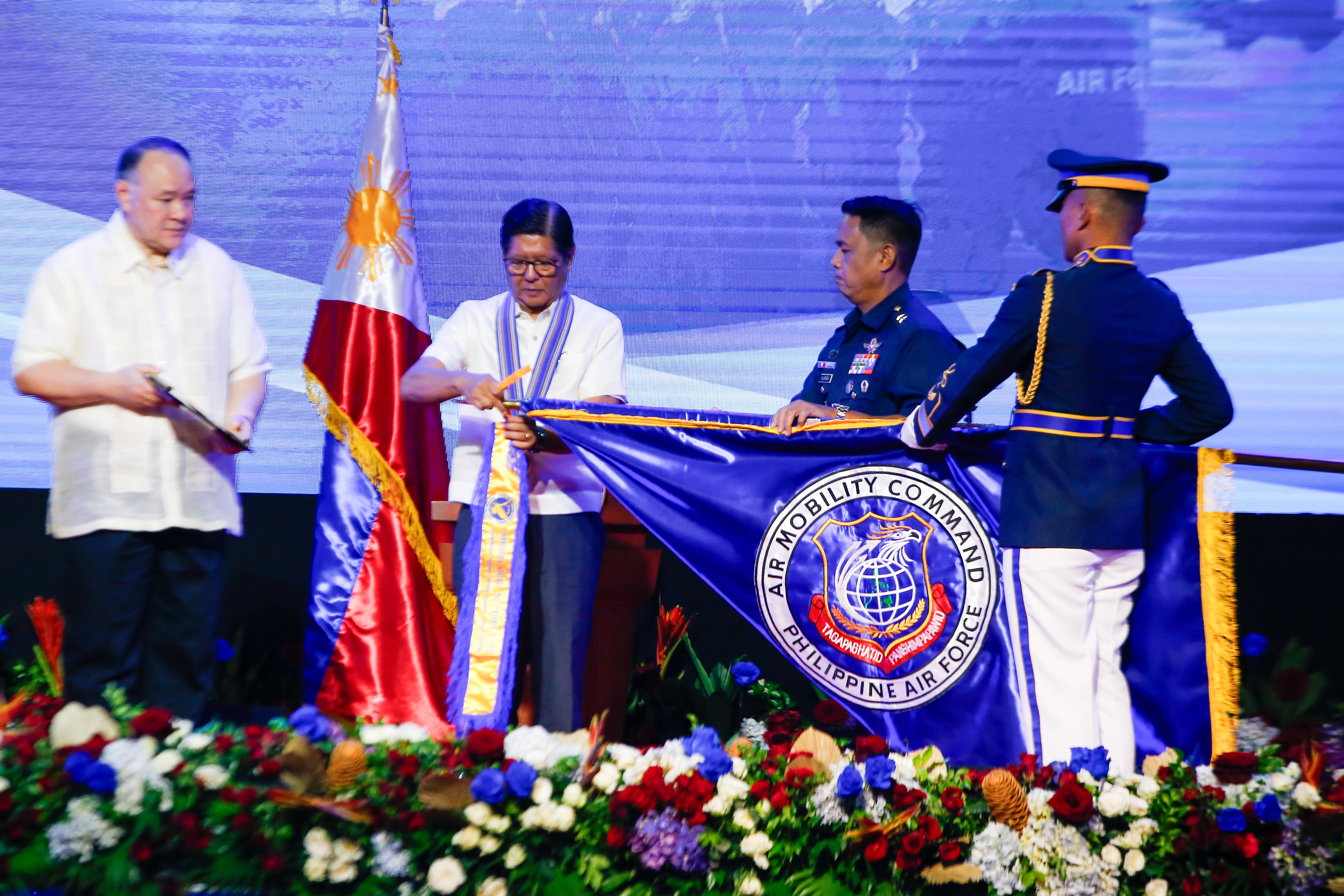 PRESIDENT Ferdinand Marcos Jr. leads the 78th founding anniversary celebration of the Philippine Air Force at the PAF Multi-Purpose Gymnasium, Villamor Air Base, Pasay City, on Tuesday.