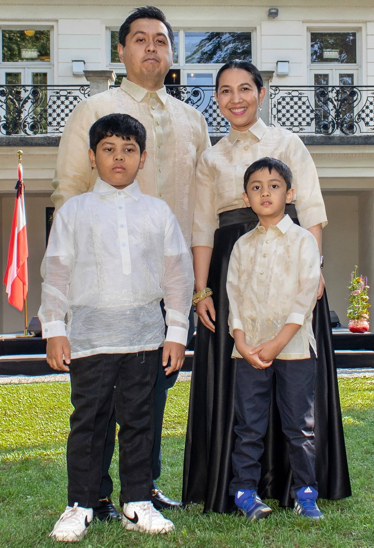 Embassy couple and officers Mr. Andrei Bauzon, Mrs. Candy Cypres-Bauzon, and sons Tenzo and Lucas.