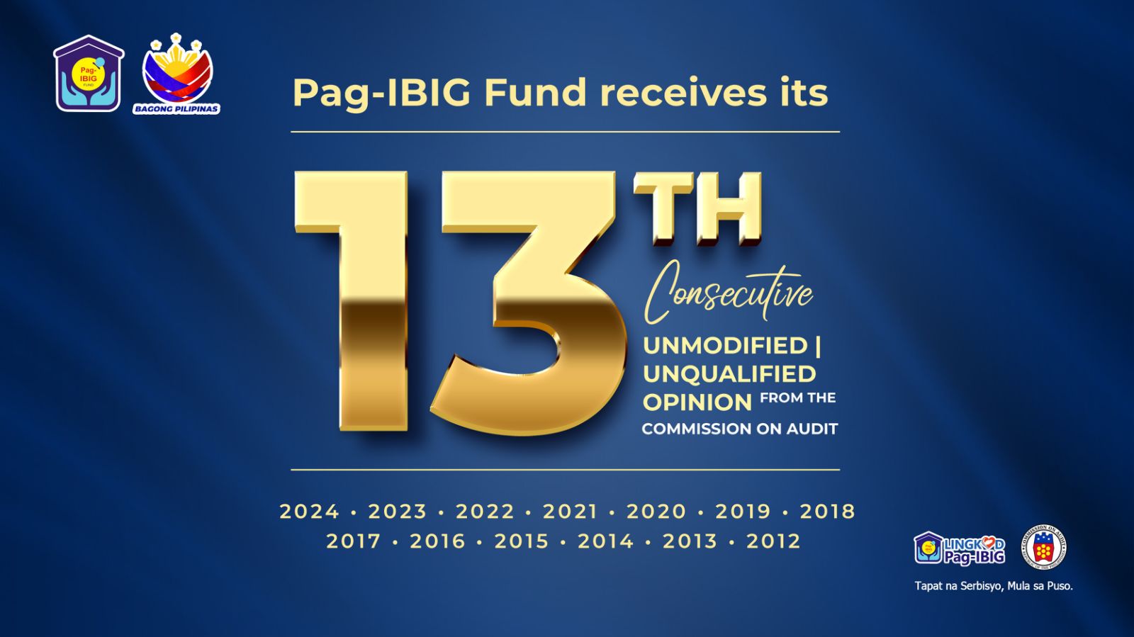 LUCKY 13? COA hands Pag-IBIG Fund top rating again