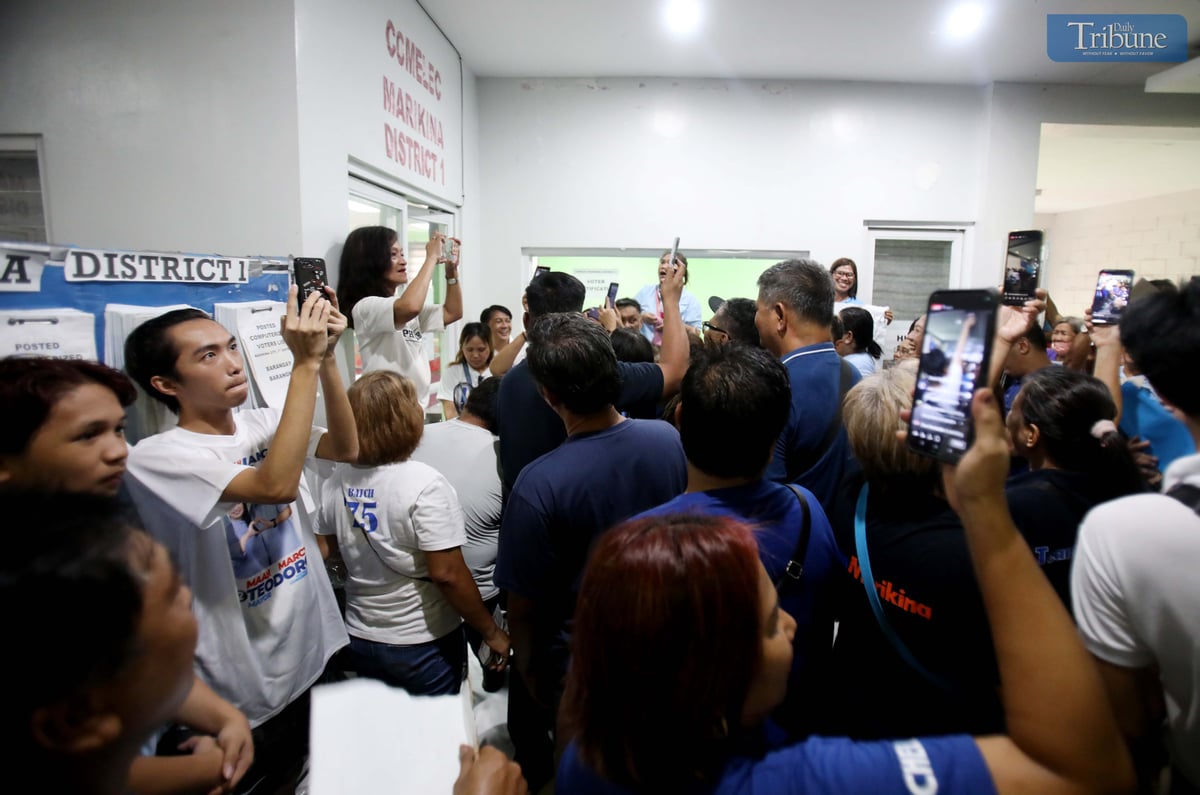 Hundreds of supporters of newly elected Marikina 1st District Representative Marcy Teodoro gathered outside the Marikina Comelec office on Tuesday, awaiting his official proclamation following the final and executory order from the Comelec en banc