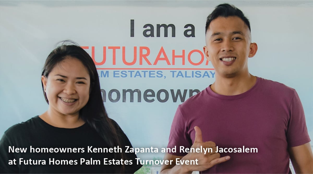 New homeowners Kenneth Zapanta and Roenilyn Jacosalem at Futura Homes Palm Estates Turnover Event