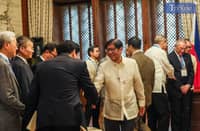 President Ferdinand R. Marcos Jr. welcomes delegates from the Philippine-Japan Economic Cooperation Committee (PHILJEC) and the 14th Asian Business Summit (ABS) during a courtesy call at the President’s Hall in Malacañang Palace on Thursday, July 3, 2025.
PHOTOS BY YUMMIE DINGDING / PPA POOL