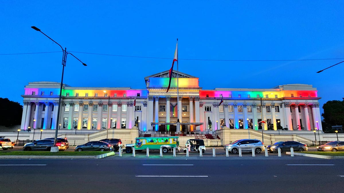 Colorful lights brighten the National Museum of Fine Arts.