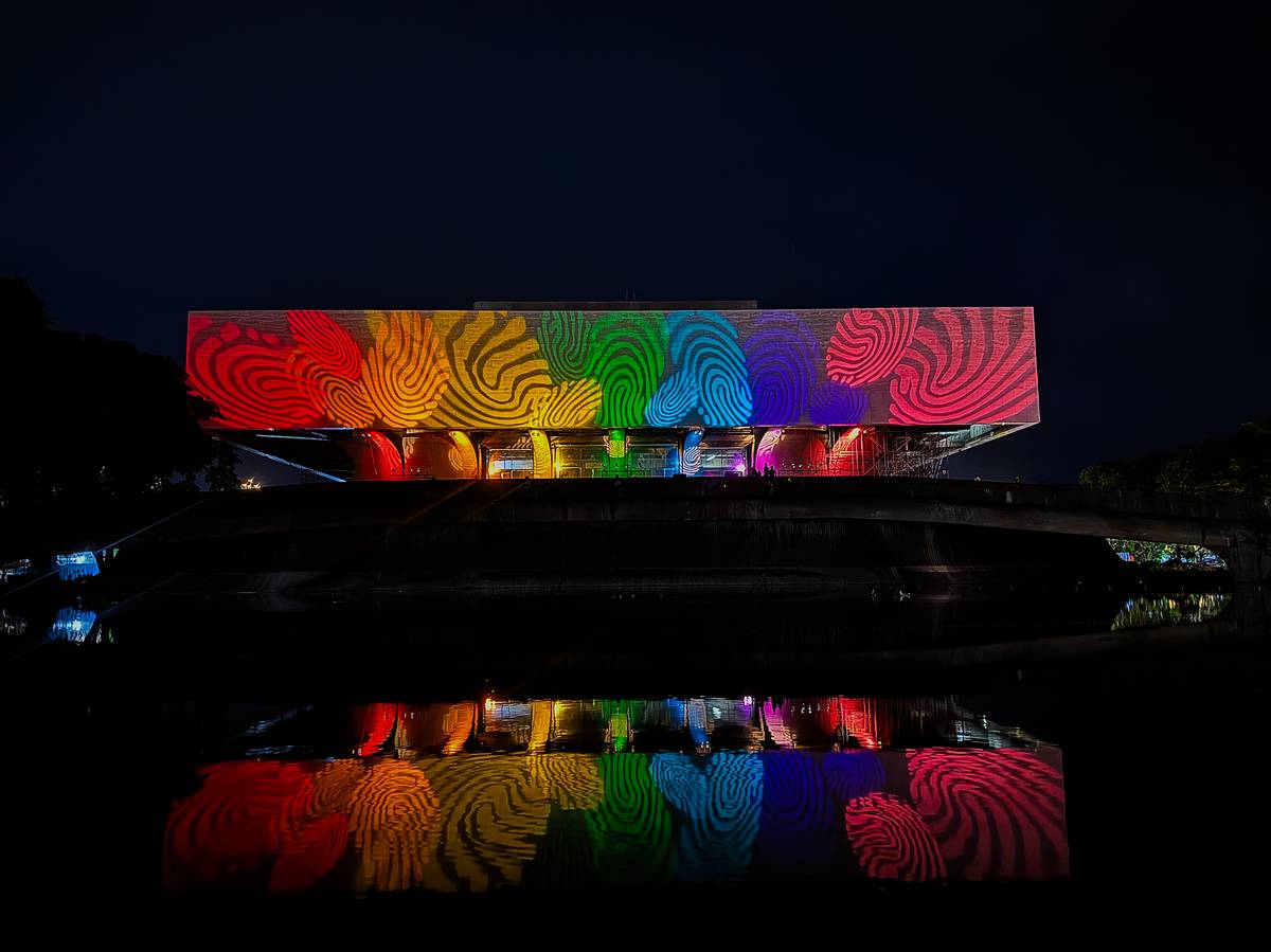 The light show at the main building of the Cultural Center of the Philippines.