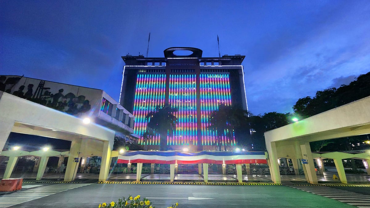 Quezon City Hall's Pride lighting.
