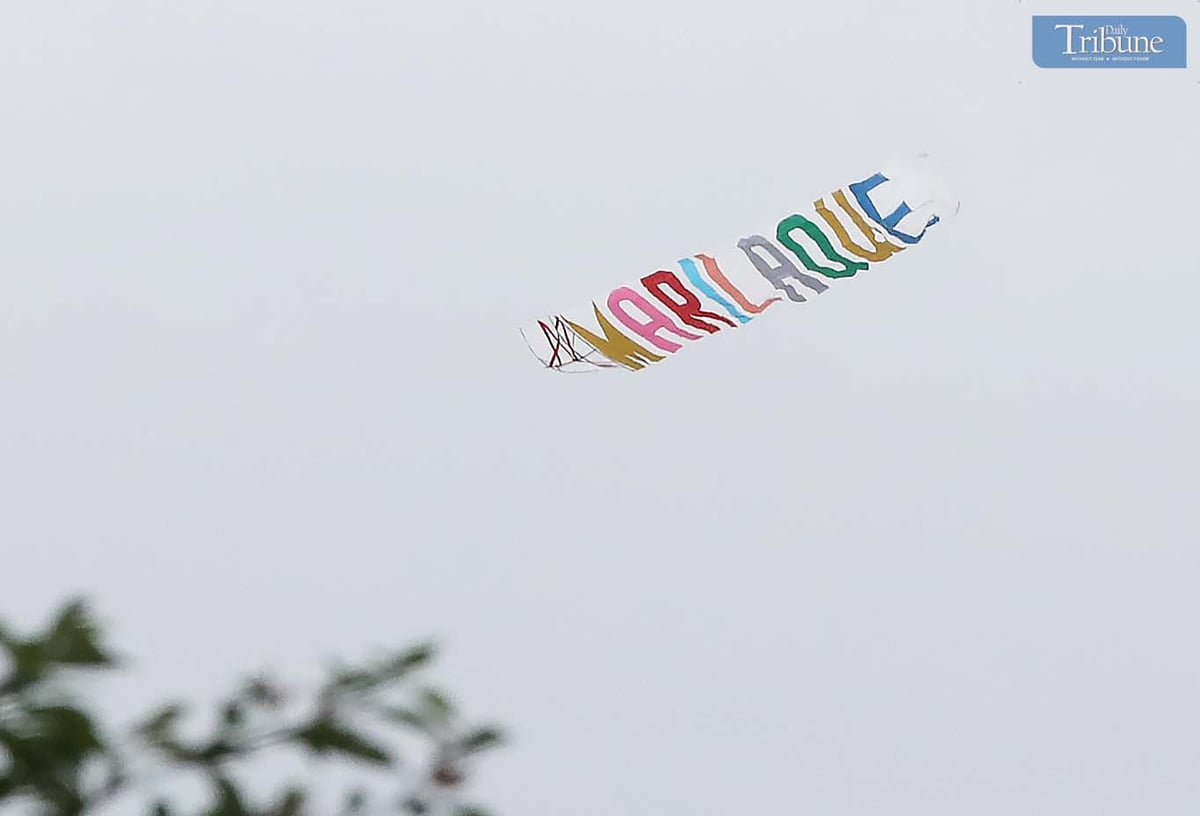 (July, 07 2025) A kite with a name Marilaque written on it seen flying in Quezon City on Monday July 7 2025, Marilaque is an acronym that stands for Marikina, Rizal, Laguna, and Quezon. It refers to the Marikina–Infanta Highway, a road that connects these four areas in the Philippines. The highway is also known as Marcos Highway in some sections,  It's a popular route for motorcycle and sports car enthusiasts due to its winding roads and picturesque views, according to a Facebook user. Photo/Analy Labor
