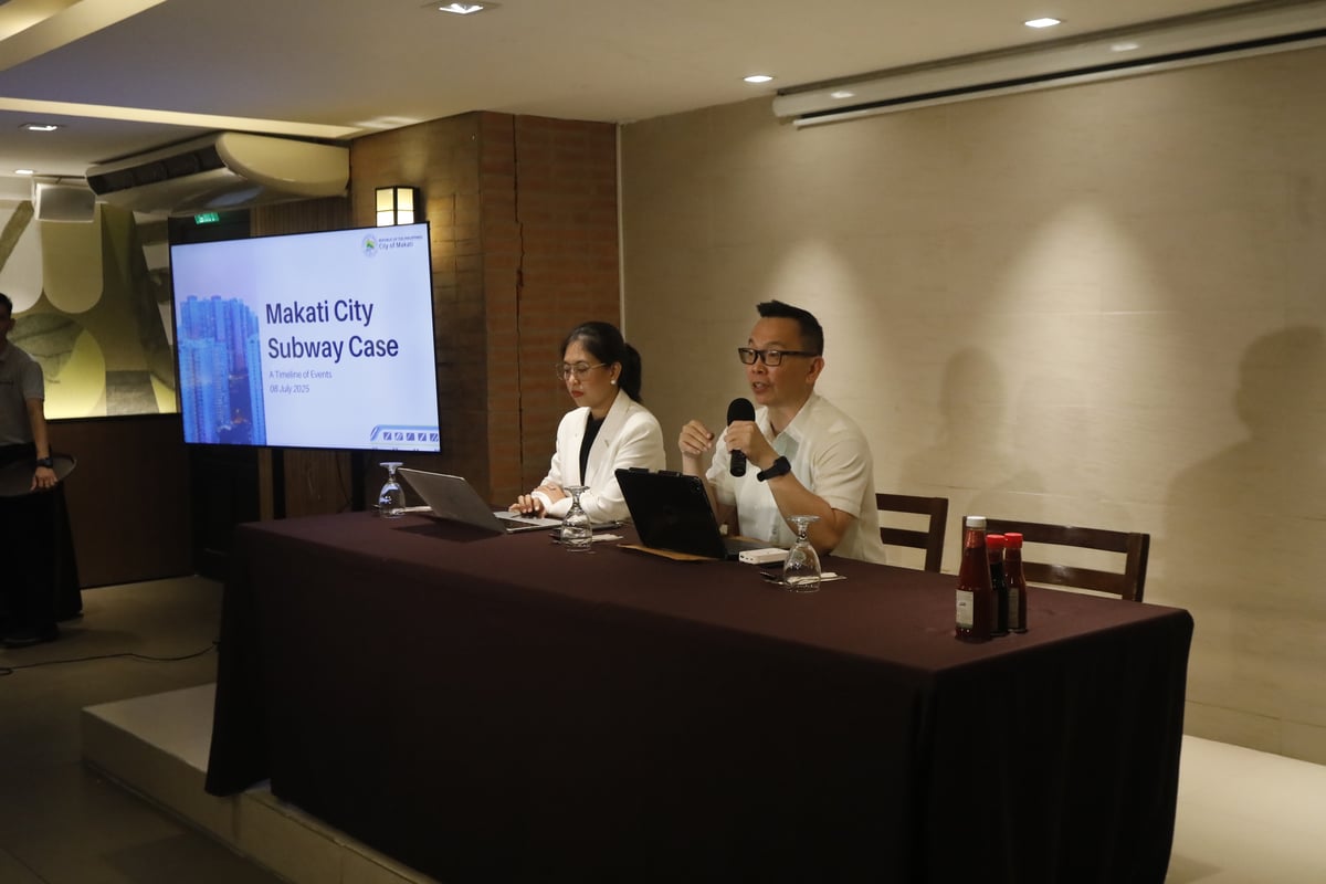 MAKATI City Legal Officer Atty. Ava Ramel and City Transition Team head Atty. Christian Robert Lim speak during a press conference on July 8, 2025. They announced that the new city administration is withdrawing its consent to the previous local government’s Settlement Agreement on the controversial P8.96-billion Makati Subway Project. A formal motion will be filed before the Singapore International Arbitration Centre (SIAC) on July 11. A fact-finding commission has also been formed to investigate alleged irregularities in the subway deal and other PPP agreements.