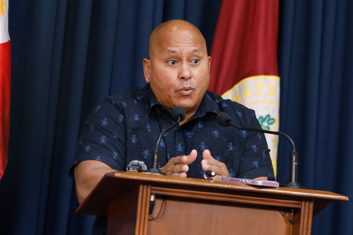 Senator Ronald “Bato” dela Rosa answers questions on Wednesday, 9 July 2025, during a press briefing, affirming his support for Senate President Francis “Chiz” Escudero amid ongoing political developments