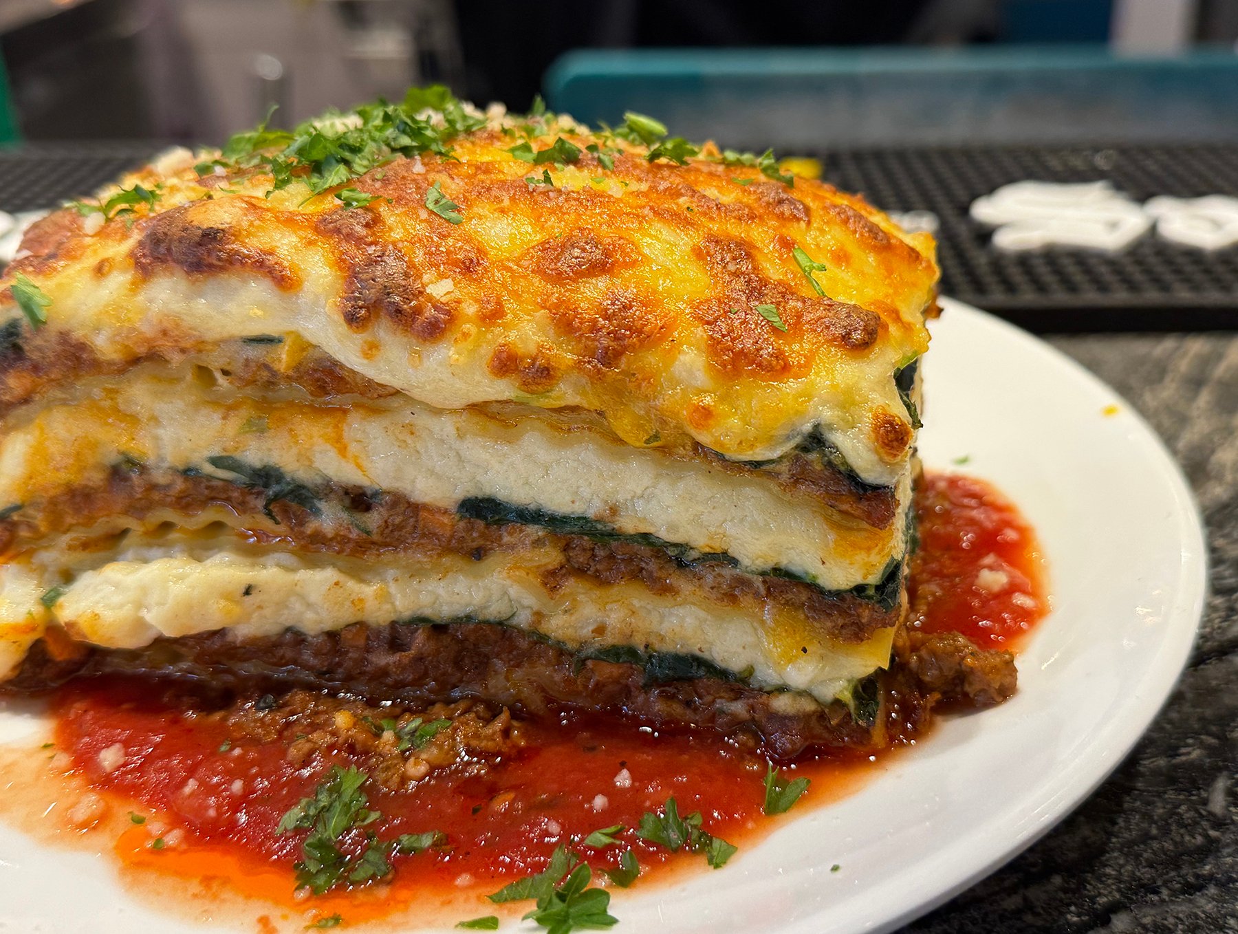 lasagna with spinach in marinara