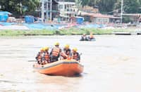 The Philippine Army DRU 525th Combat Engineer Battalion members ride rubber boats as they do a maneuvers along Marikina River. The practice is part of their readiness for disaster deployment and monitoring of equipment.