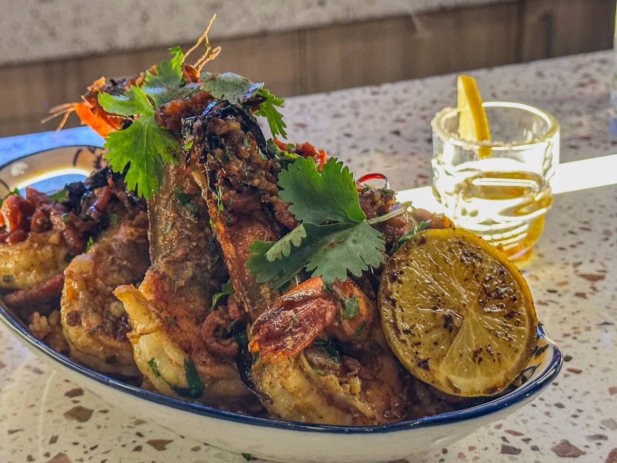 Ancho Chile Tiger Prawns.