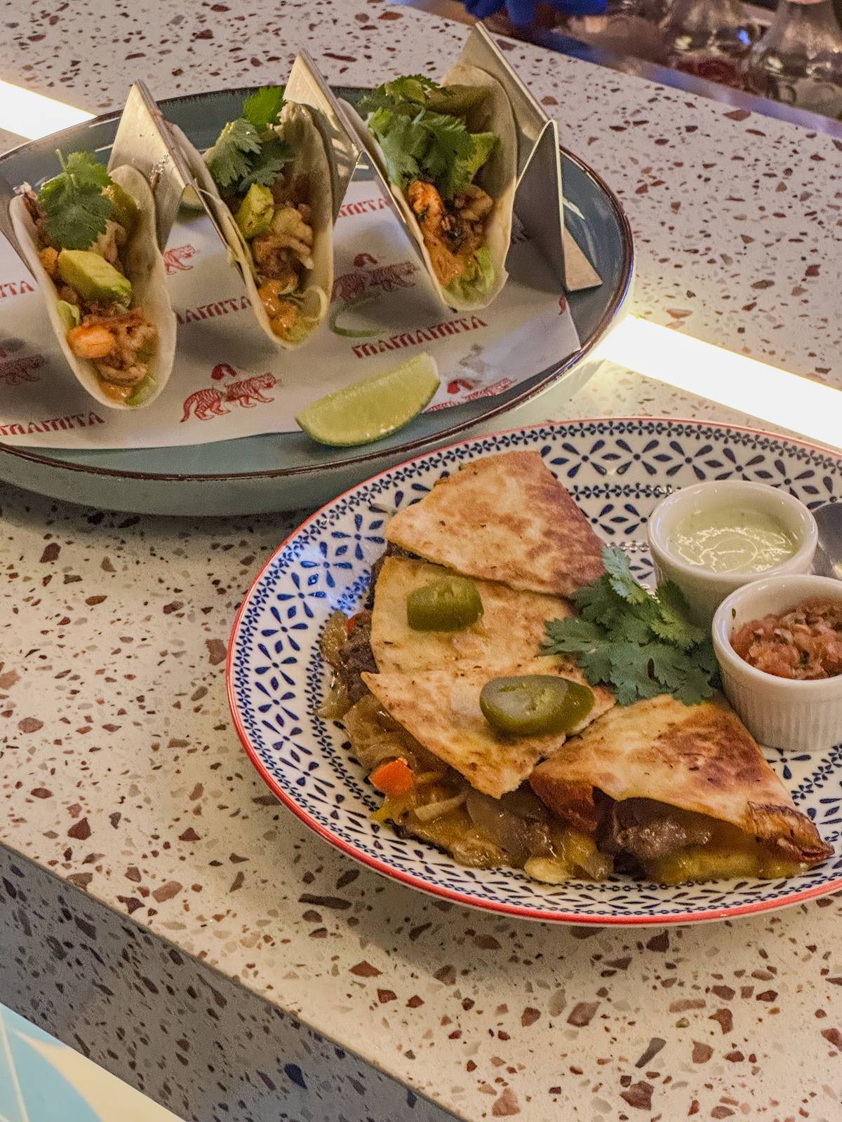 Cameron Los Tacos (top) and Carne Asada Cheese Quesadilla.