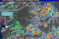 PAGASA satellite image as of 5 AM on Sunday, 13 July 2025, showing Tropical Storm "Nari," the southwest monsoon, and a cloud cluster being monitored east of Mindanao