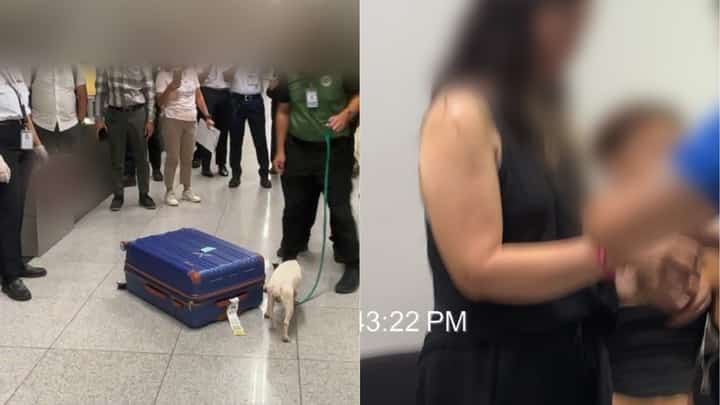 (LEFT) LUGGAGE of 25-year-old Filipino male passenger inspected by narcotics detection dog, (RIGHT) Female Canadian intercepted for carrying suspected shabu.
