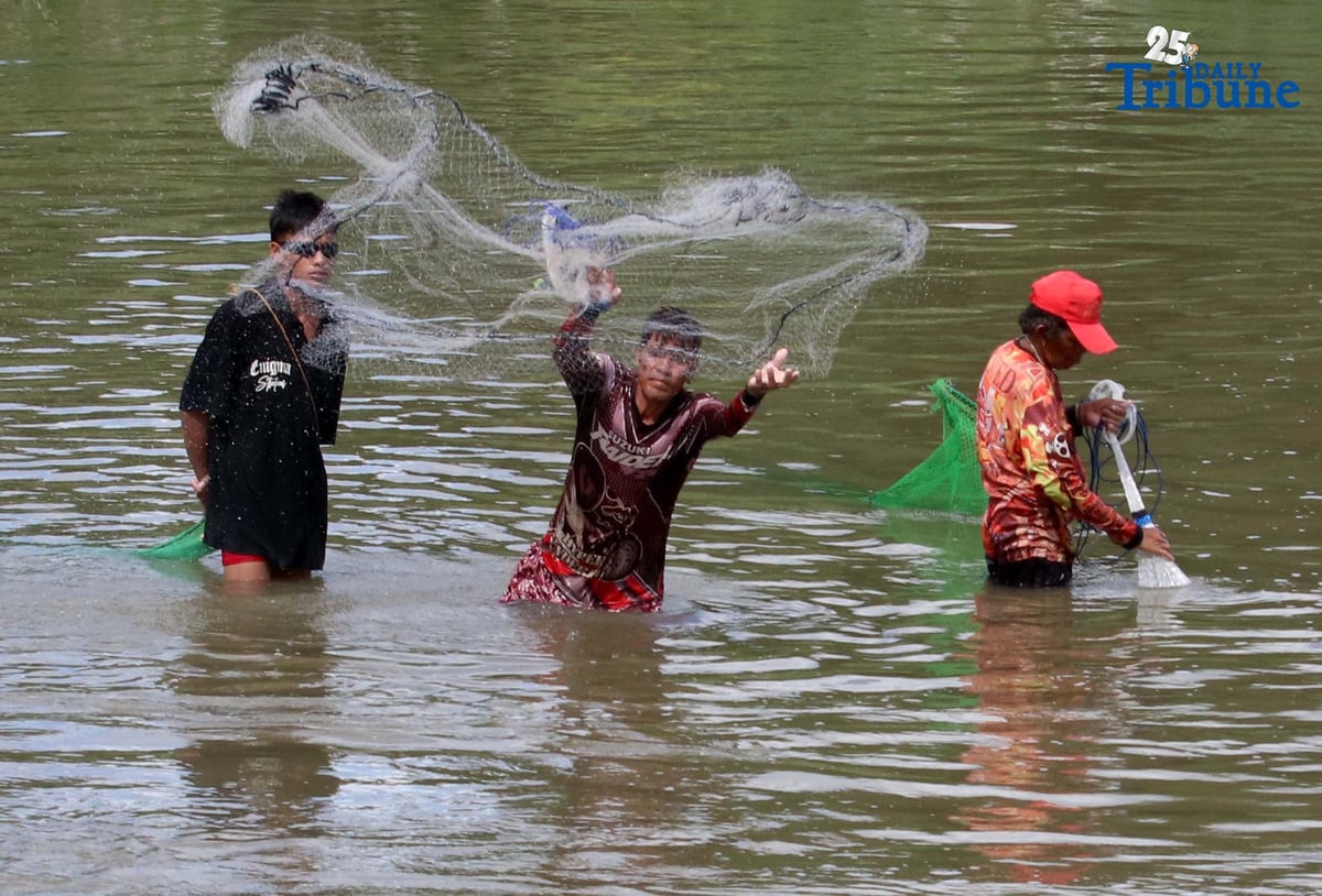 Fishers in Santa Maria, Bulacan cast traditional nets into the Macaiban Floodway to catch freshwater tilapia—sustaining both their livelihood and daily food supply.