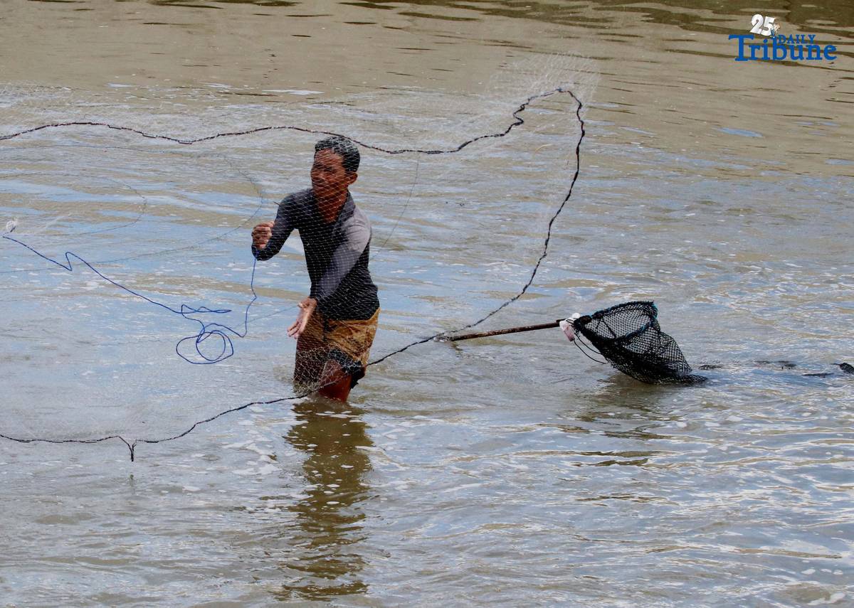Fishers in Santa Maria, Bulacan cast traditional nets into the Macaiban Floodway to catch freshwater tilapia—sustaining both their livelihood and daily food supply.