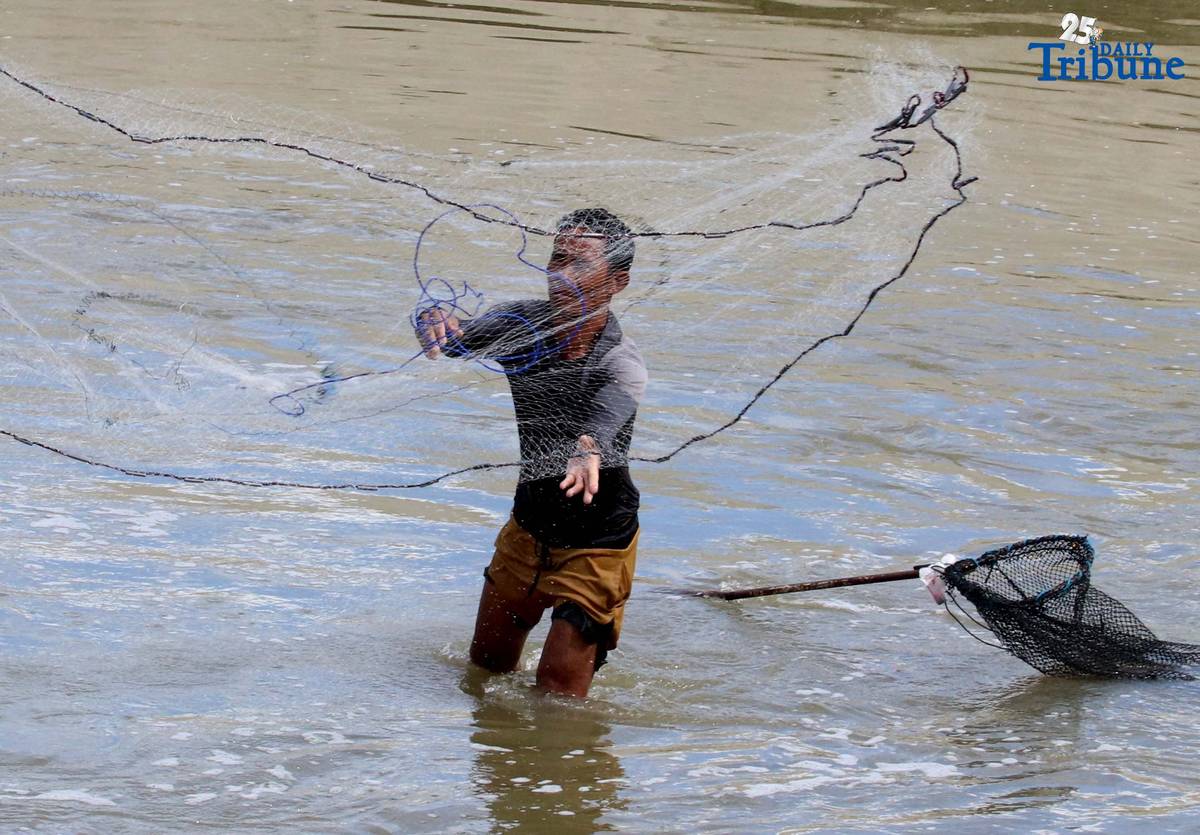 Fishers in Santa Maria, Bulacan cast traditional nets into the Macaiban Floodway to catch freshwater tilapia—sustaining both their livelihood and daily food supply.