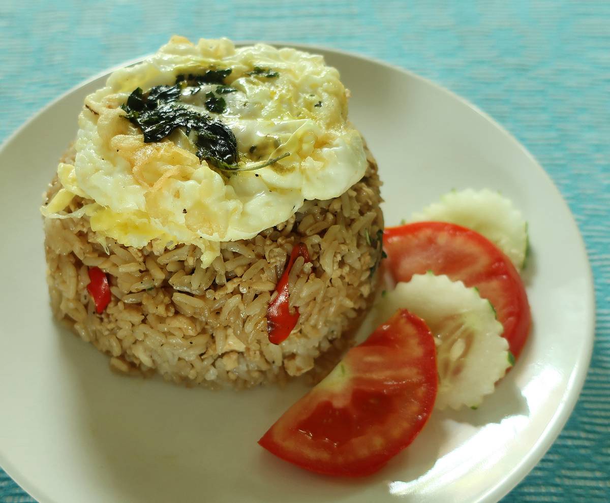 Thai Basil Fried Rice with Chicken.