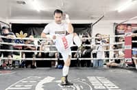 MANNY Pacquiao sets the Knuckleheads Boxing Gym on fire as he displays his speed during an open workout ahead of his WBC welterweight title fight against Mario Barrios at the MGM Grand in Las Vegas.