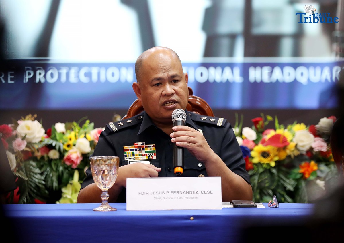 Bureau of Fire Protection (BFP) Director Jesus Piedad Fernandez speaks to the media during a press briefing at BFP Headquarters in Quezon City on Wednesday. Fernandez said the BFP will deploy fire trucks and personnel in support of the Philippine National Police to help secure President Ferdinand Marcos Jr.’s fourth State of the Nation Address (SONA) on 28 July 2025.