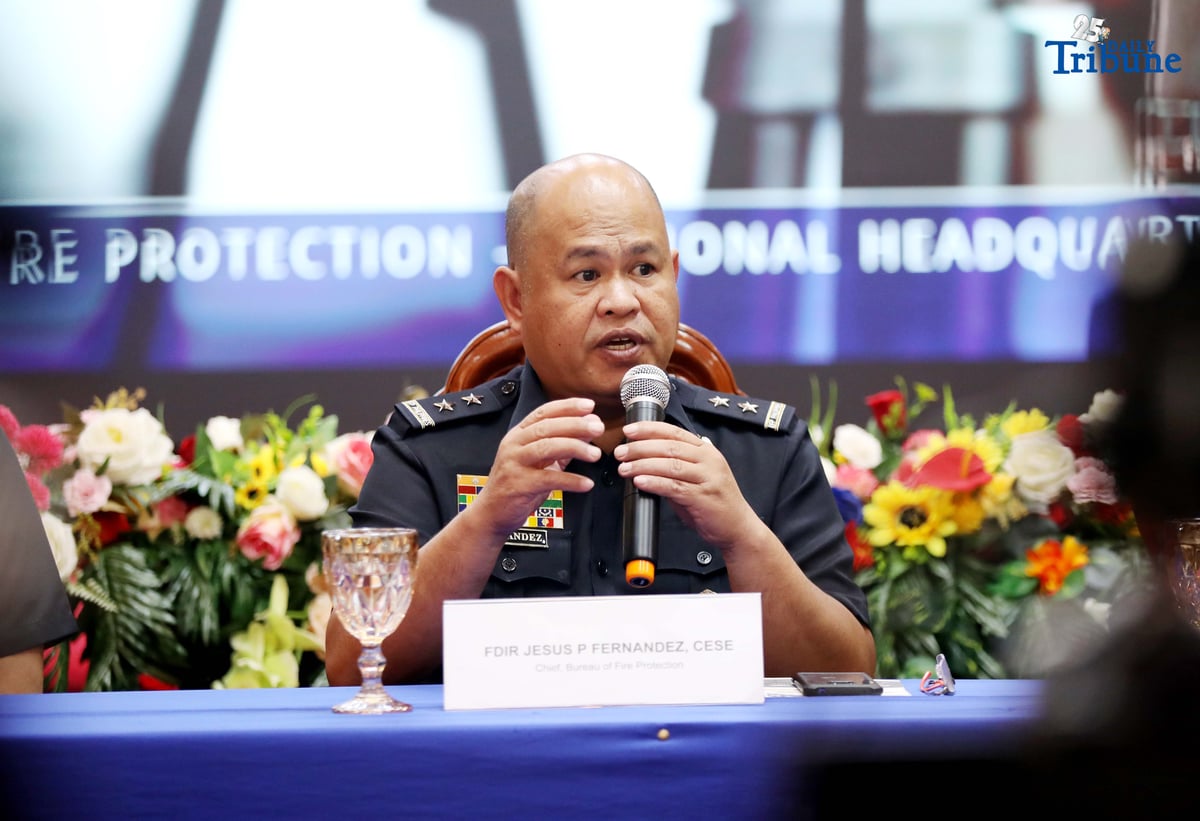 Bureau of Fire Protection (BFP) Director Jesus Piedad Fernandez speaks to the media during a press briefing at BFP Headquarters in Quezon City on Wednesday. Fernandez said the BFP will deploy fire trucks and personnel in support of the Philippine National Police to help secure President Ferdinand Marcos Jr.’s fourth State of the Nation Address (SONA) on 28 July 2025.