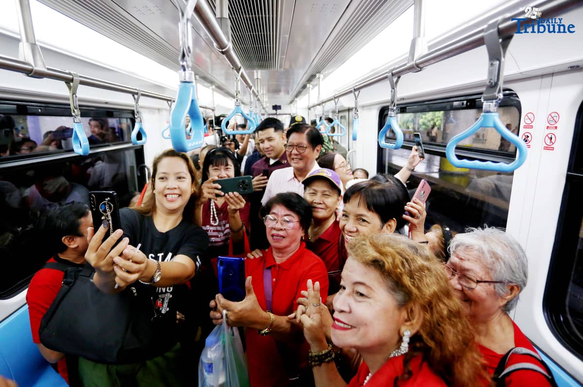 President Ferdinand Marcos Jr. leads the launch of the 50% train fare discount for senior citizens and persons with disabilities at the MRT-3 Santolan-Annapolis Station in Quezon City on Tuesday, July 16, 2025. Joining him are Transportation Secretary Vince Dizon and MRT-3 General Manager Michael Capati.