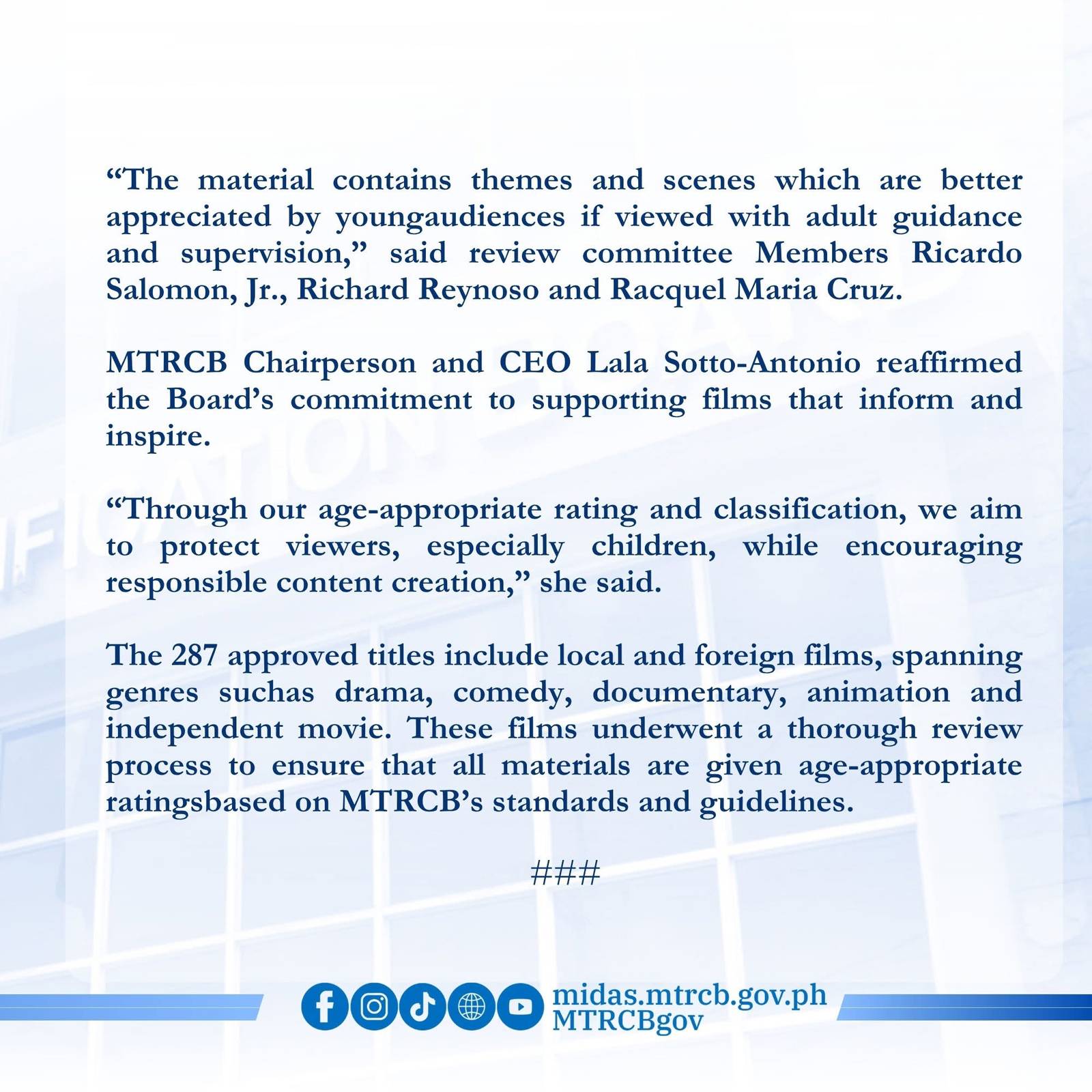 MTRCB Official Statement