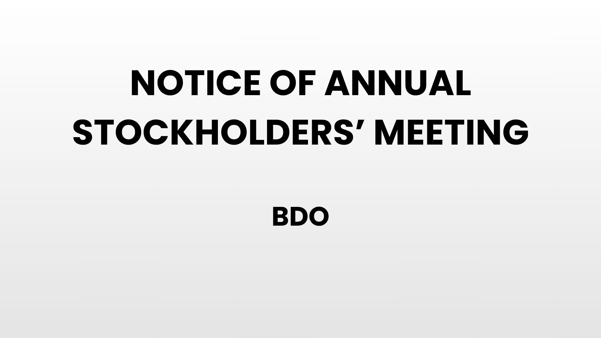 Notice of Annual Stockholders' Meeting (First Publication) - BDO Network Bank, Inc.