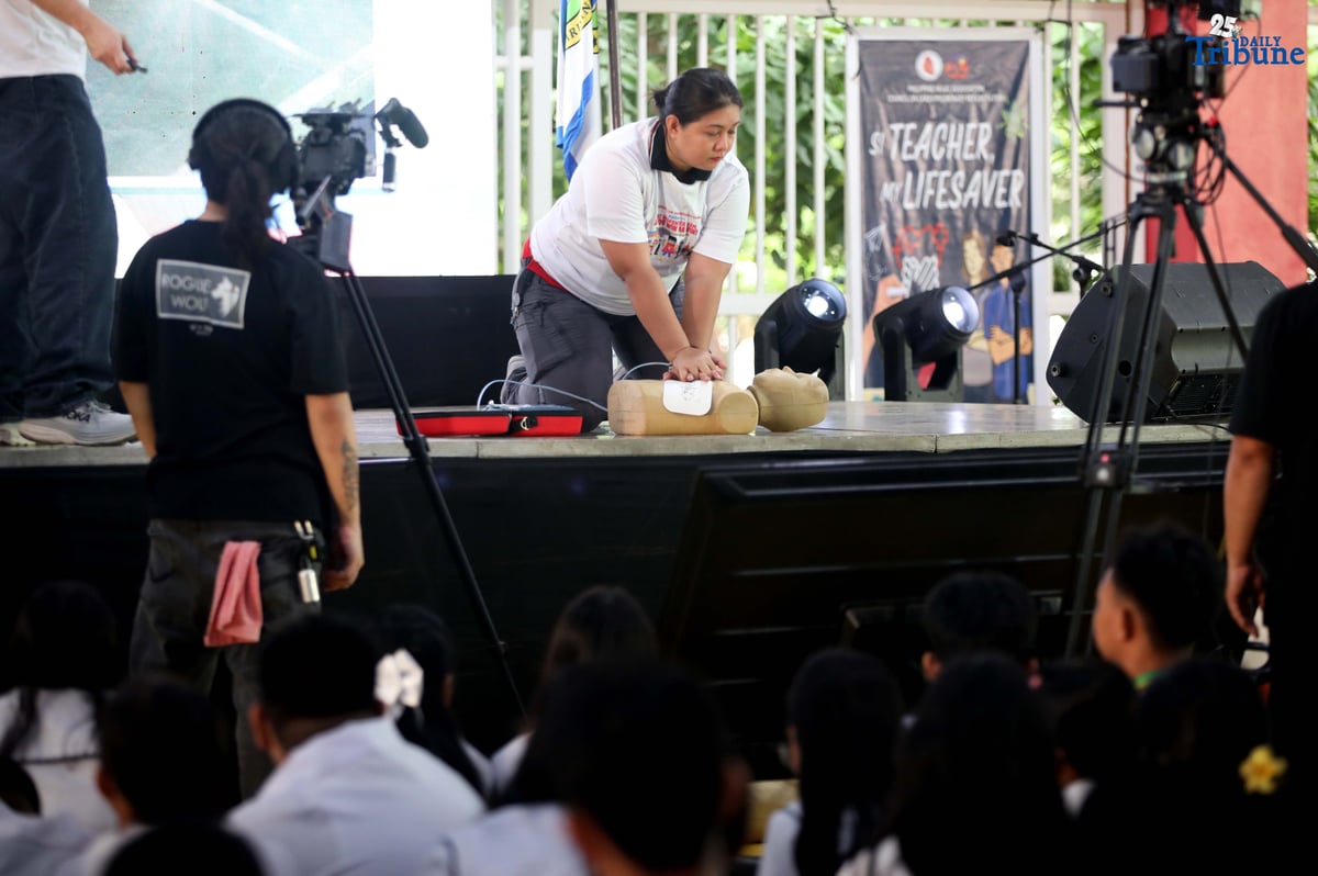 Students of Nangka High School in Marikina City take part in the 2nd National CPR Day and Nationwide Mass CPR Training on Thursday, in observance of National Cardiopulmonary Resuscitation (CPR) Day as mandated by Republic Act No. 10871, or the Samboy Lim Law. The training was organized by the Philippine Heart Association in partnership with the Marikina City government.