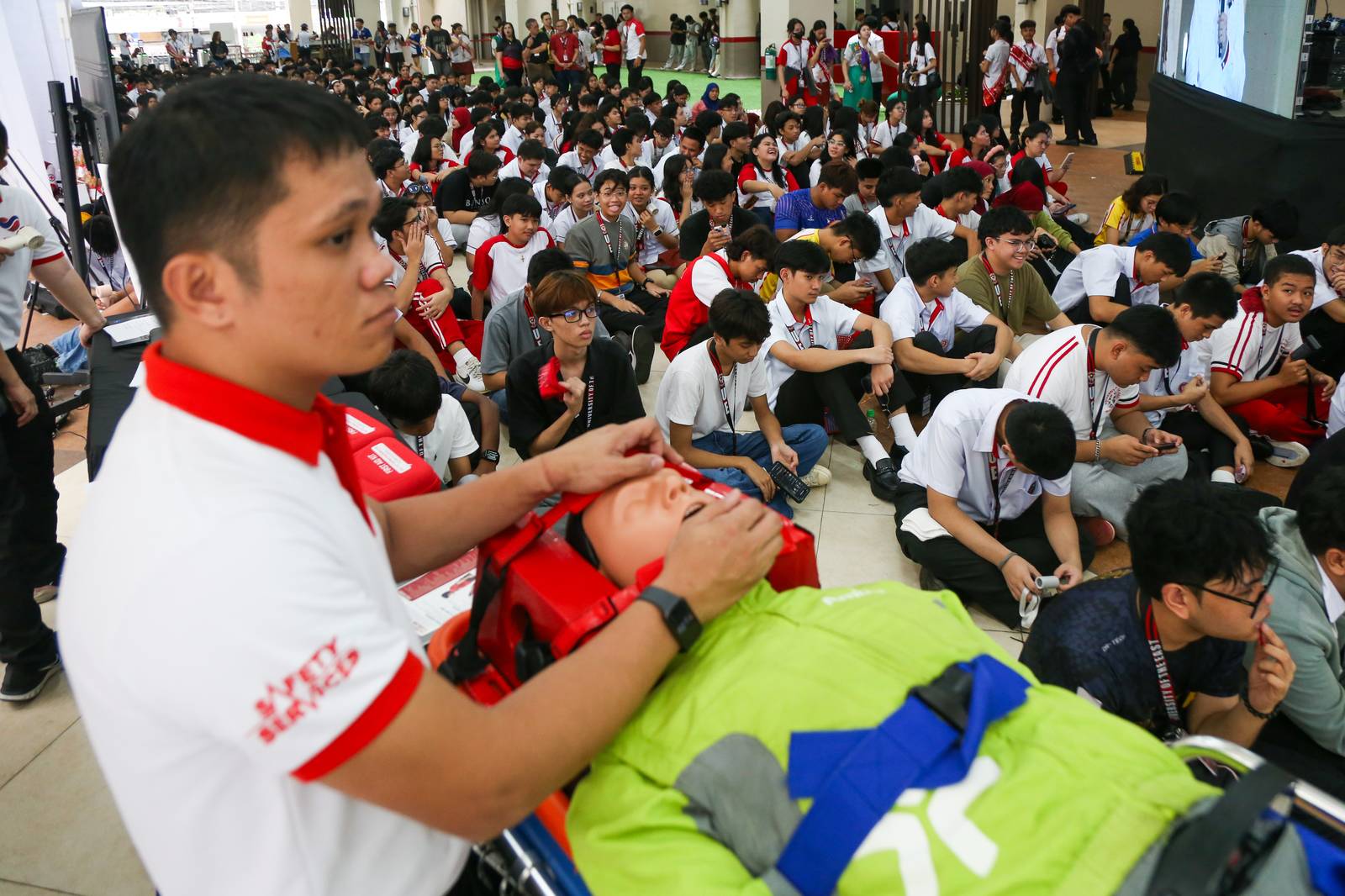 Students from the University East learn how to administer cardiopulmonary resuscitation (CPR) in celebration of National CPR Day (17 July 2025). It also coincides with the anniversary of Republic Act 10871, also known as the Samboy Lim Law, which mandates basic life support training in schools.