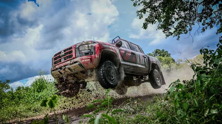 THE Triton gets airborne during a high-speed off-road test.