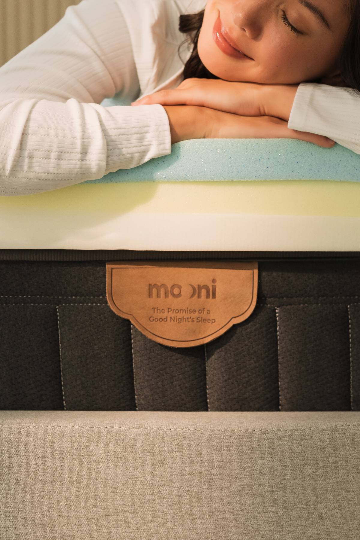 THE removable and washable top cover with cooling technology regulates temperature.
