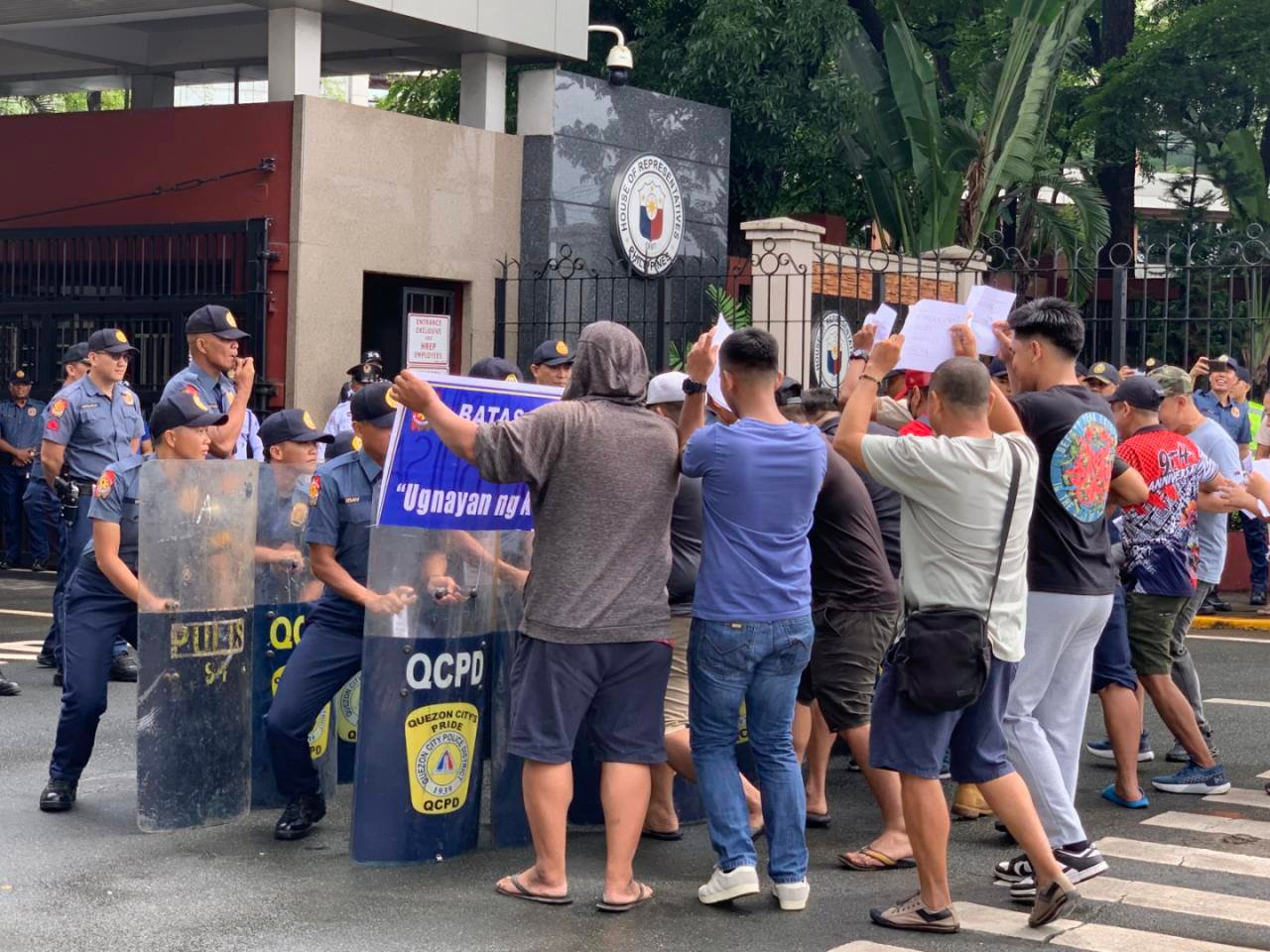 Drilling to perfection Quezon City police rehearse their moves for the 4th State of the Nation Address of President Ferdinand Marcos Jr. during simulation drills outside Batasan Police Station 6 on 17 July.