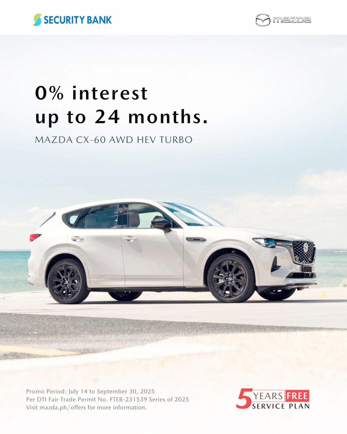 THE Mazda CX-60 AWD HEV Turbo is offered at zero interest for up to 24 months.