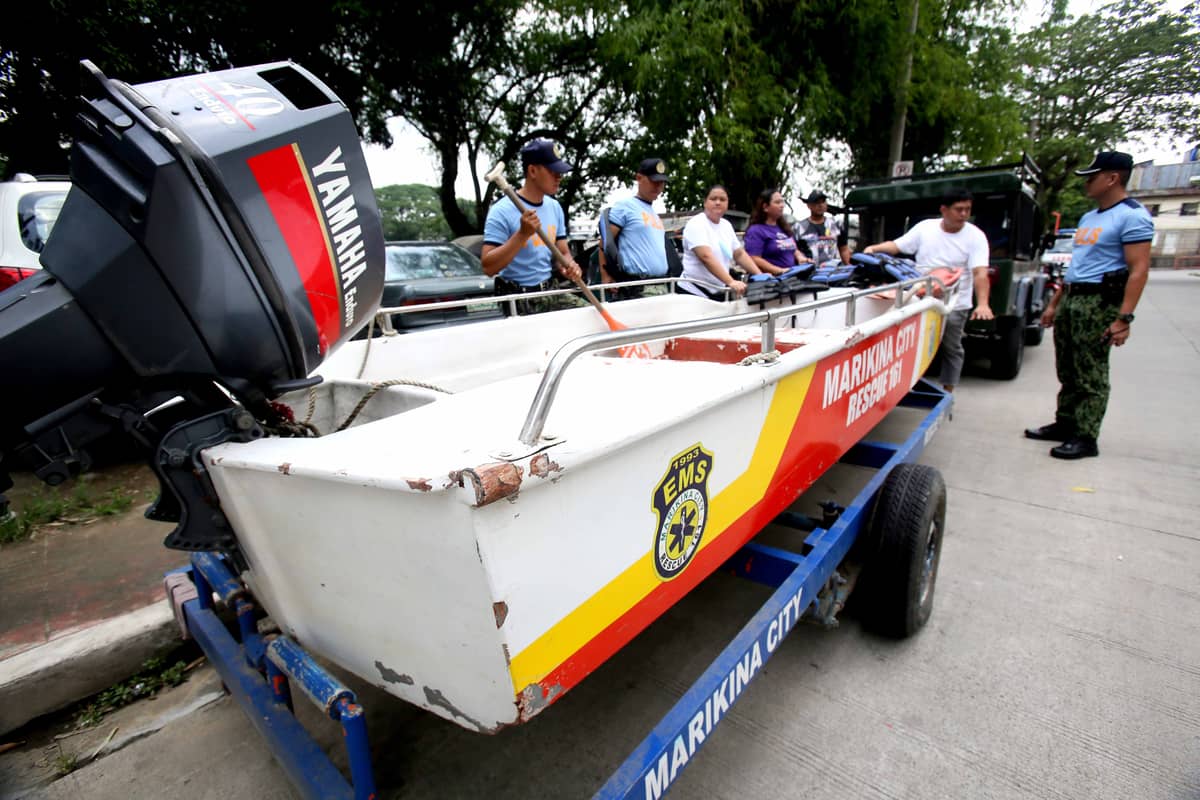BARANGAY officials, together with the Marikina City PNP, prepares rescue equipment in preparation for the possible effects of typhoon ‘Betty,’ 27 May  2023, in Barangay Sto. Niño, Marikina City.