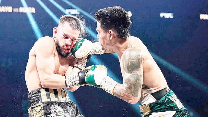 MARK Magsayo connects a wicked right hook on Jorge Mata during their WBC Continental Americas super featherweight title fight on Sunday (Manila time) at the MGM Grand Garden Arena in Las Vegas.