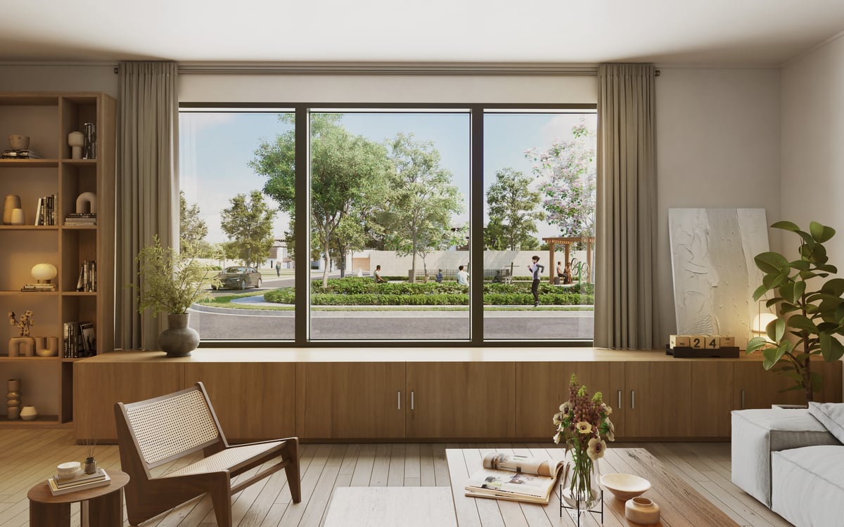 Views of pocket parks create a sense of tranquility in Yume at Riverpark (Artist’s Perspective).