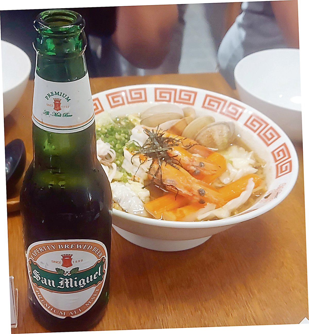 Seafood Ramen paired with Premium All-Malt.