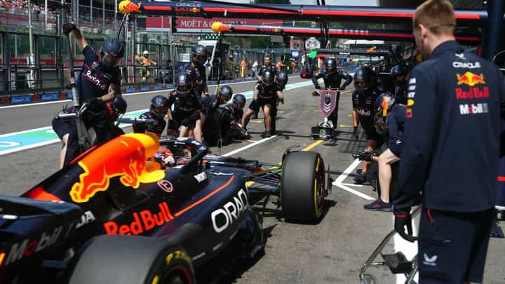 RED Bull Racing’s mechanics work on Dutch driver Max Verstappen’s car ahead of the first practice session of the Formula One Belgian Grand Prix at the Spa-Francorchamps circuit in Spa, Belgium.
