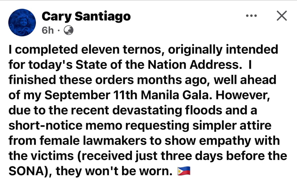 Cary Santiagos post on Social Media