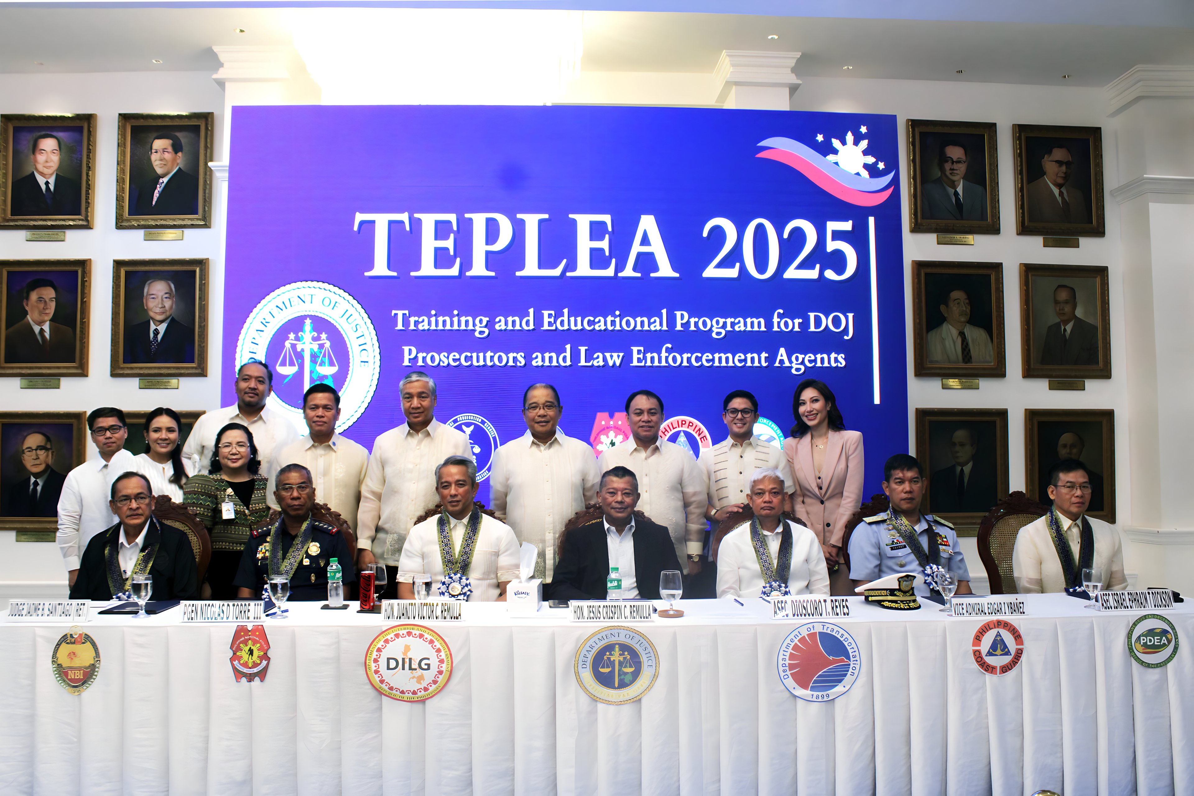 SECRETARY of Justice Jesus Crispin ‘Boying’ C. Remulla (bottom-center), Secretary of the Interior and Local Government Juanito Victor ‘Jonvic’ C. Remulla (3rd from bottom-left), PNP Chief Nicolas Torre III (2nd from bottom-left) and other officials during the ceremonial signing of the  Pledge of Commitment and Support for the Training and Education Program for DOJ Prosecutors and Law Enforcement Agents (TEPLEA) between DOJ, DILG, DOTr, PNP, NBI and PDEA.