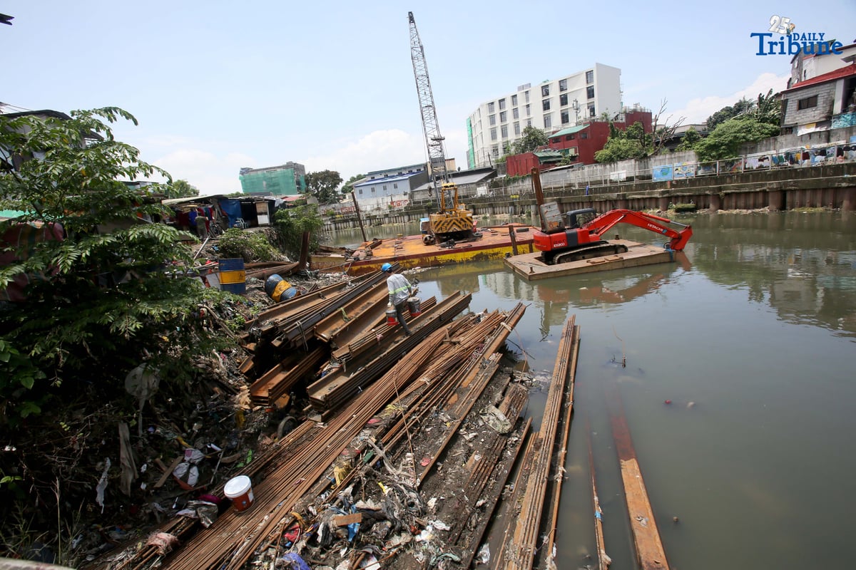 Steel sheet piles are seen at an ongoing Department of Public Works and Highways (DPWH) flood control project along the flood-prone San Juan River in Barangay Damayang Lagi, Quezon City. The construction activity comes a day after President Ferdinand Marcos Jr., in his fourth State of the Nation Address, ordered a review of all government flood control projects and a crackdown on corrupt officials linked to anomalies.