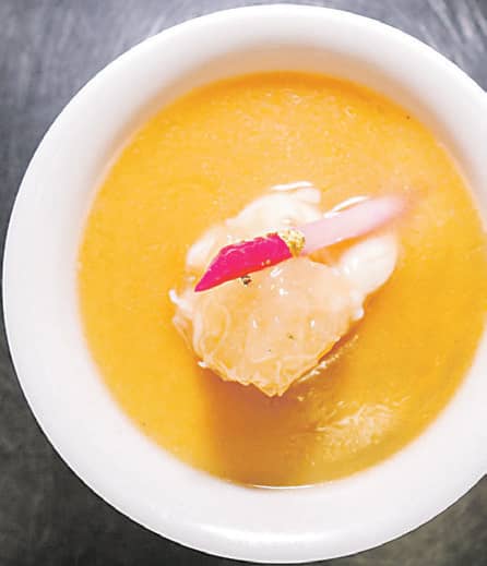 resh lobster meat and bird’s nest against a canvas of egg custard and seafood broth