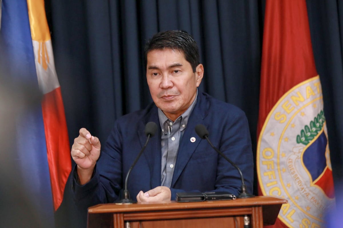 Senator Erwin Tulfo answers questions from the media during a press conference at the Senate on Wednesday, 30 July, 2025. He also expressed concerns over the dangers of online gambling and called for the lower house to take action on the lawmaker who was caught watching a cockfighting match through his phone during at the House of Representatives in Quezon City.