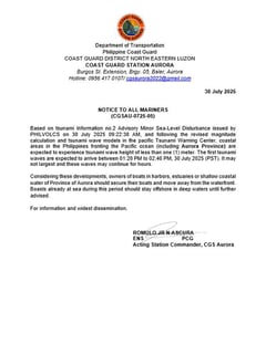 CGS Aurora orders vessels to brace for possible tsunami