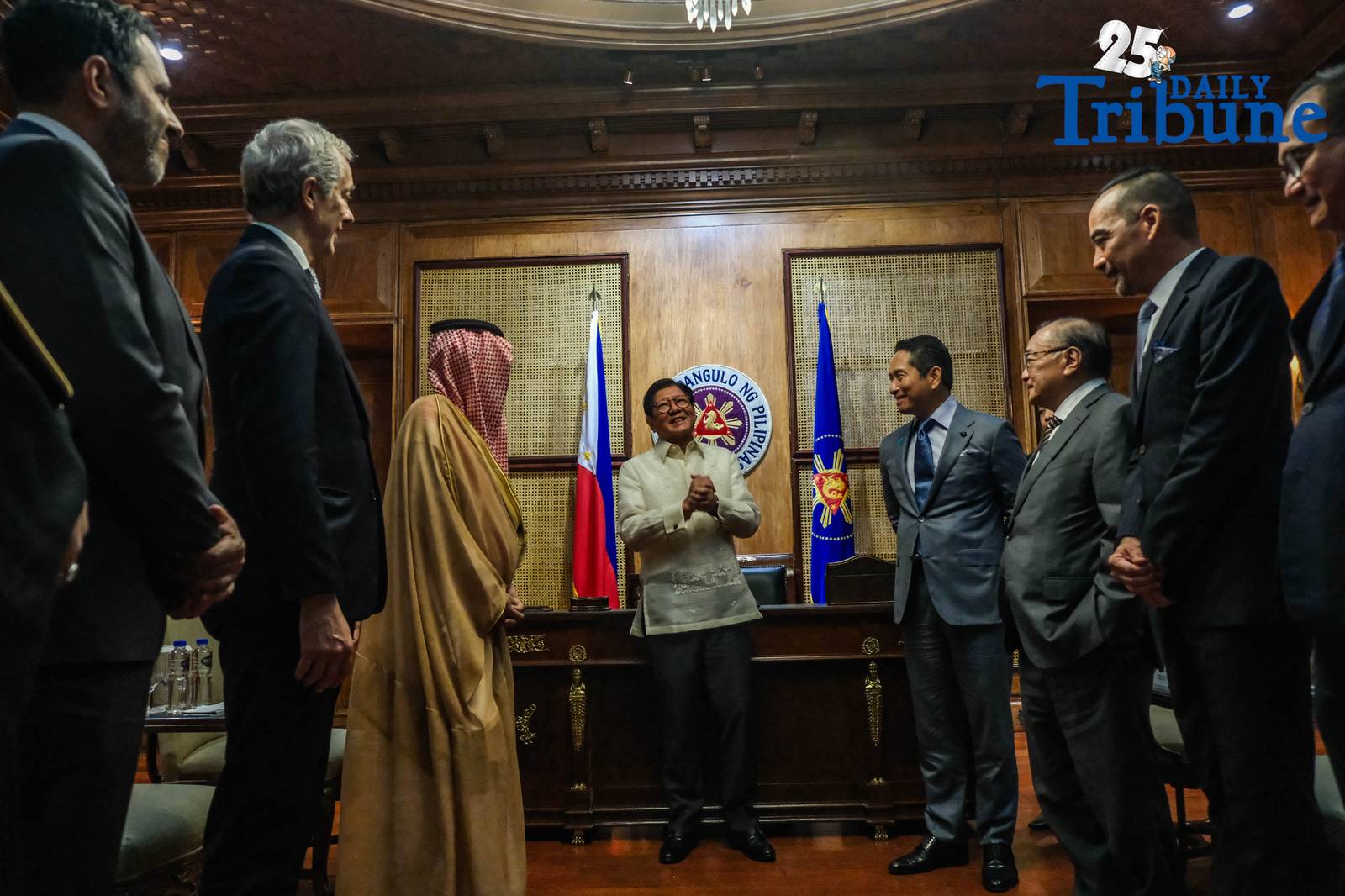 President Ferdinand R. Marcos Jr. welcomes officials from MGEN Renewable Energy for a courtesy call on Thursday, July 31, 2025, at the Study Room of Malacañan Palace.

Executives from MGEN and ACWA Power (from left to right) posed for a photo opportunity with President Marcos namely: 

Salman Baray, Vice President for Business Development ACWA Power, Marco Arcelli, CEO of ACWA Power Abdullatif Abdulaziz A. Al-sheikh, Counsellor and Acting Chargé d'affaires, a.i. Embassy of the Kingdom of Saudi Arabia, Mohammad Abdullah Abunayyan, Chairman of the board of directors of ACWA Power Manny V. Pangilinan, Chairman, MGEN, DOE Secretary Sharon Garin, Atty Mike Toledo, MPIC Director for Government Relations and Public Affairs,  Emmanuel Rubio, President, MGEN, and Dennis B. Jordan, President and CEO, MGen Renewable.
