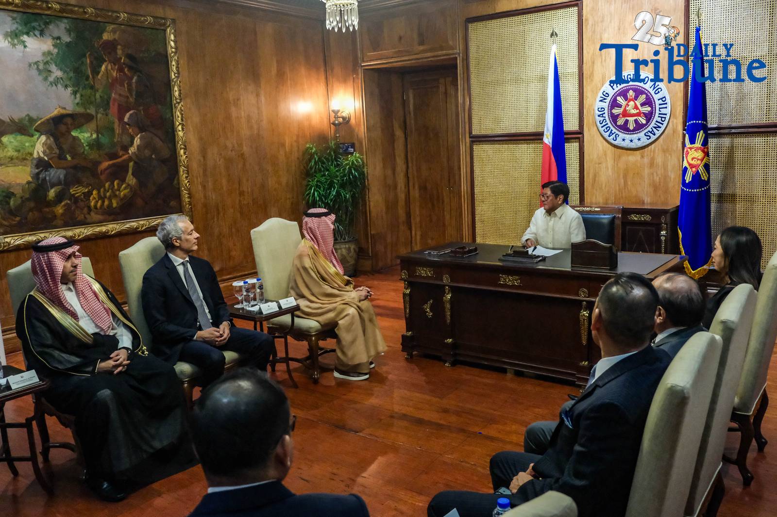 President Ferdinand R. Marcos Jr. welcomes officials from MGEN Renewable Energy for a courtesy call on Thursday, July 31, 2025, at the Study Room of Malacañan Palace.

Executives from MGEN and ACWA Power (from left to right) posed for a photo opportunity with President Marcos namely: 

Salman Baray, Vice President for Business Development ACWA Power, Marco Arcelli, CEO of ACWA Power Abdullatif Abdulaziz A. Al-sheikh, Counsellor and Acting Chargé d'affaires, a.i. Embassy of the Kingdom of Saudi Arabia, Mohammad Abdullah Abunayyan, Chairman of the board of directors of ACWA Power Manny V. Pangilinan, Chairman, MGEN, DOE Secretary Sharon Garin, Atty Mike Toledo, MPIC Director for Government Relations and Public Affairs,  Emmanuel Rubio, President, MGEN, and Dennis B. Jordan, President and CEO, MGen Renewable.
