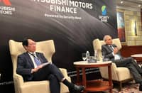 Takao Kato, representative executive director for the president and CEO of Mitsubishi Motors Corporation (left) and Security Bank Corporation president and CEO, Sanjiv Vohra, face members of the media at the sidelines of the launch of Mitsubishi Motors Finance Philippines Inc., a joint venture of the two firms offering a new financial services initiative designed to enhance the customer experience and support the growth of Mitsubishi Motors’ mobility solutions.