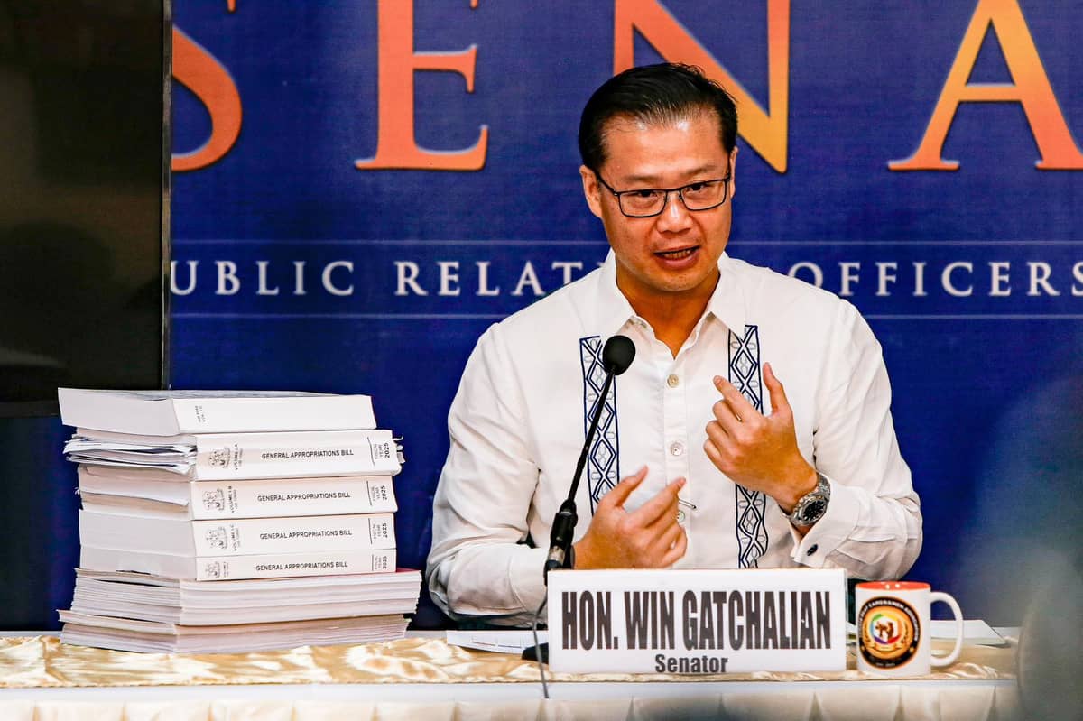 Senator Sherwin Gatchalian on Monday, 4 August, 2025 heads a press conference in Pasay City.